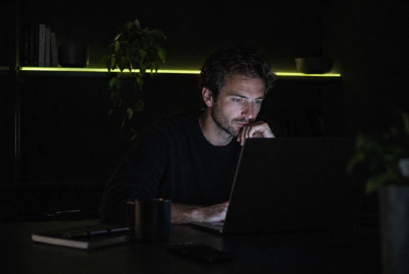 A founder working late at a laptop
