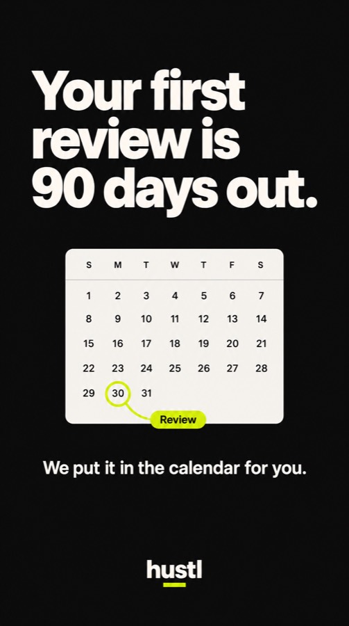 Your first review is 90 days out.